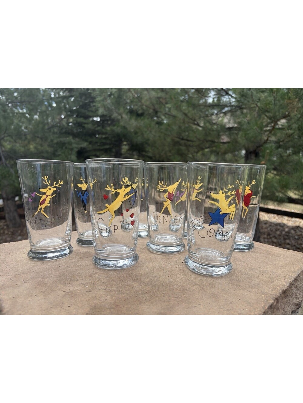 Vintage Retired Pottery Barn Reindeer Tumblers – Set of 8 Christmas Hi-Ball EUC